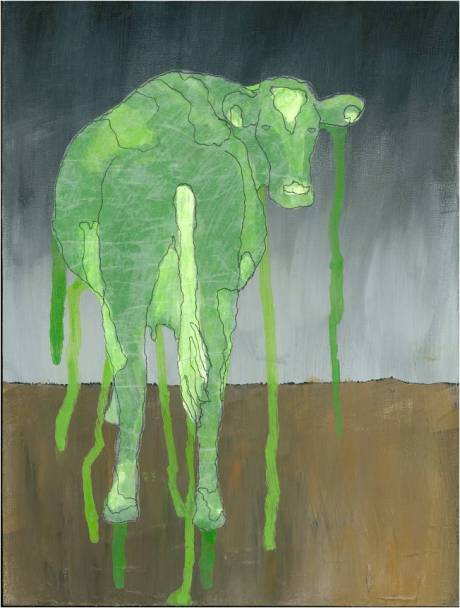 Green Cow...9x12 panel board...21 Sept 2009